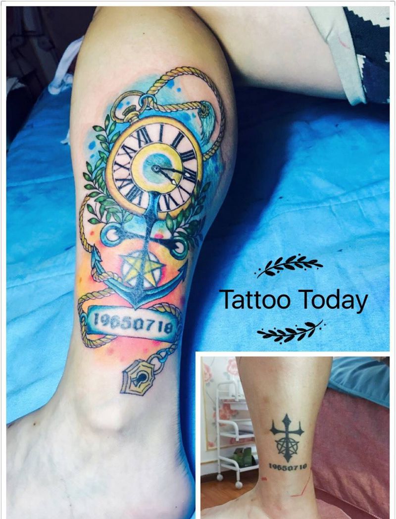 老图附加修改纹身图片_成品手稿腿部脚部欧美清新植物原创修改纹身图案