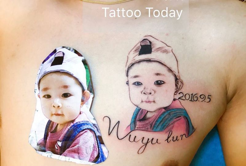 宝宝肖像纹身图片_成品胸部肖像人物纹身图案