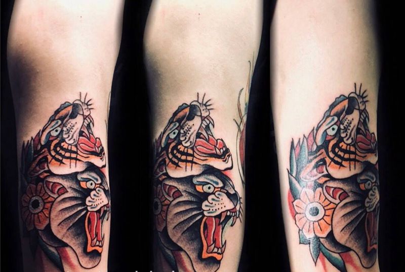 oldschool纹身图片_成品欧美手臂动物纹身图案