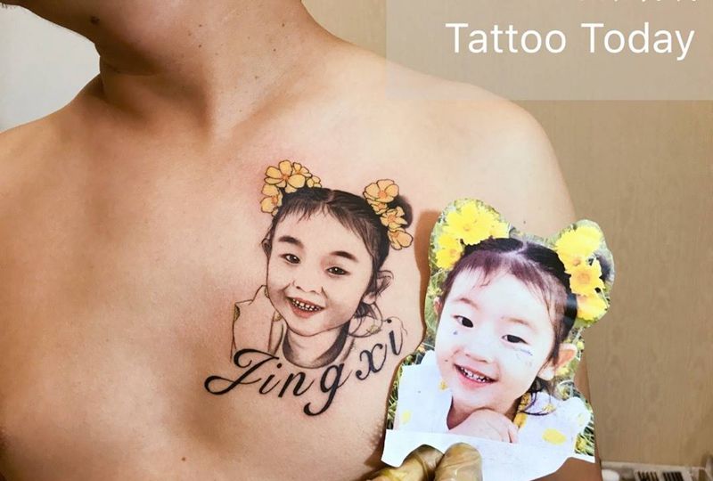 小孩肖像纹身图片_成品胸部肖像人物纹身图案