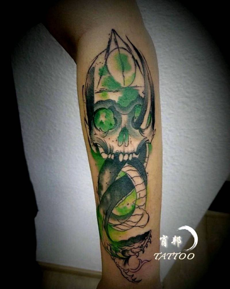 水彩骷髅纹身图片