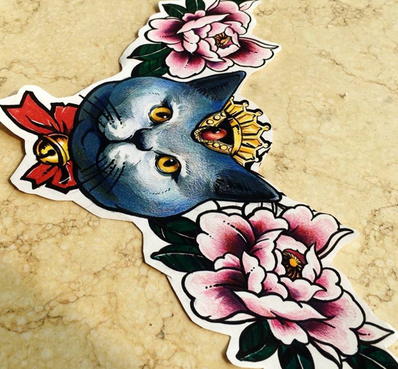 大花猫纹身图片