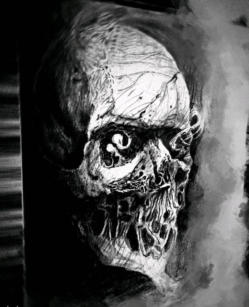 骷髅纹身图片_手臂腿部欧美写实生化骷髅纹身图案