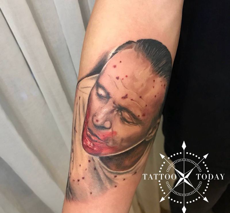 肖像写实 汉尼拔纹身图片_成品手臂欧美写实人物肖像纹身图案