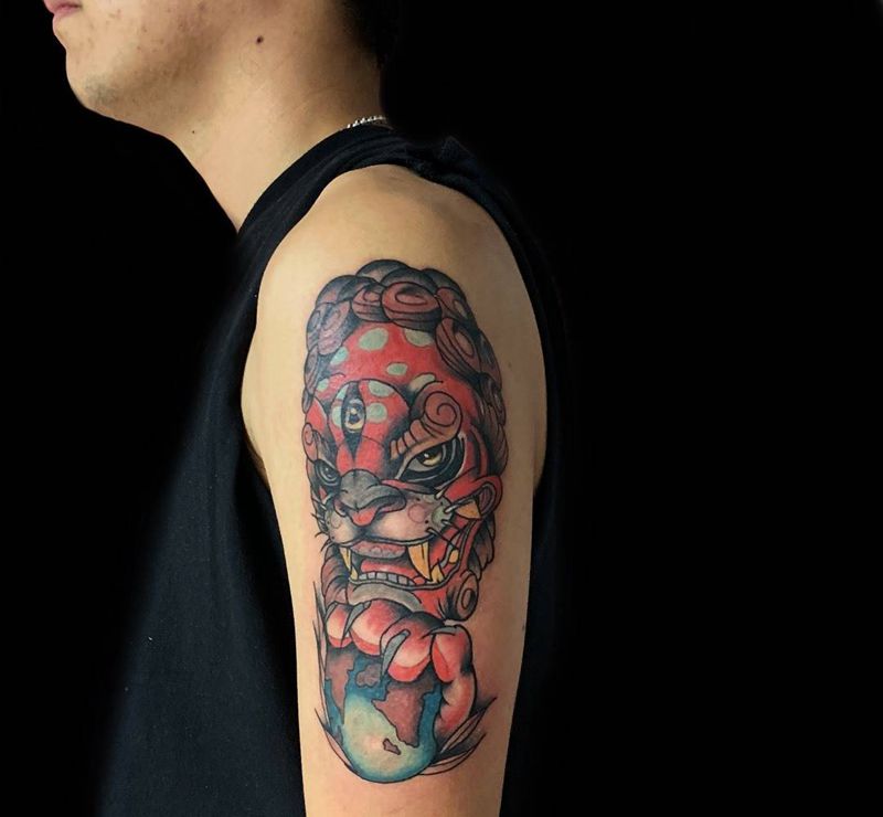 newschool唐狮纹身图片_手臂New School唐狮 狮子纹身图案