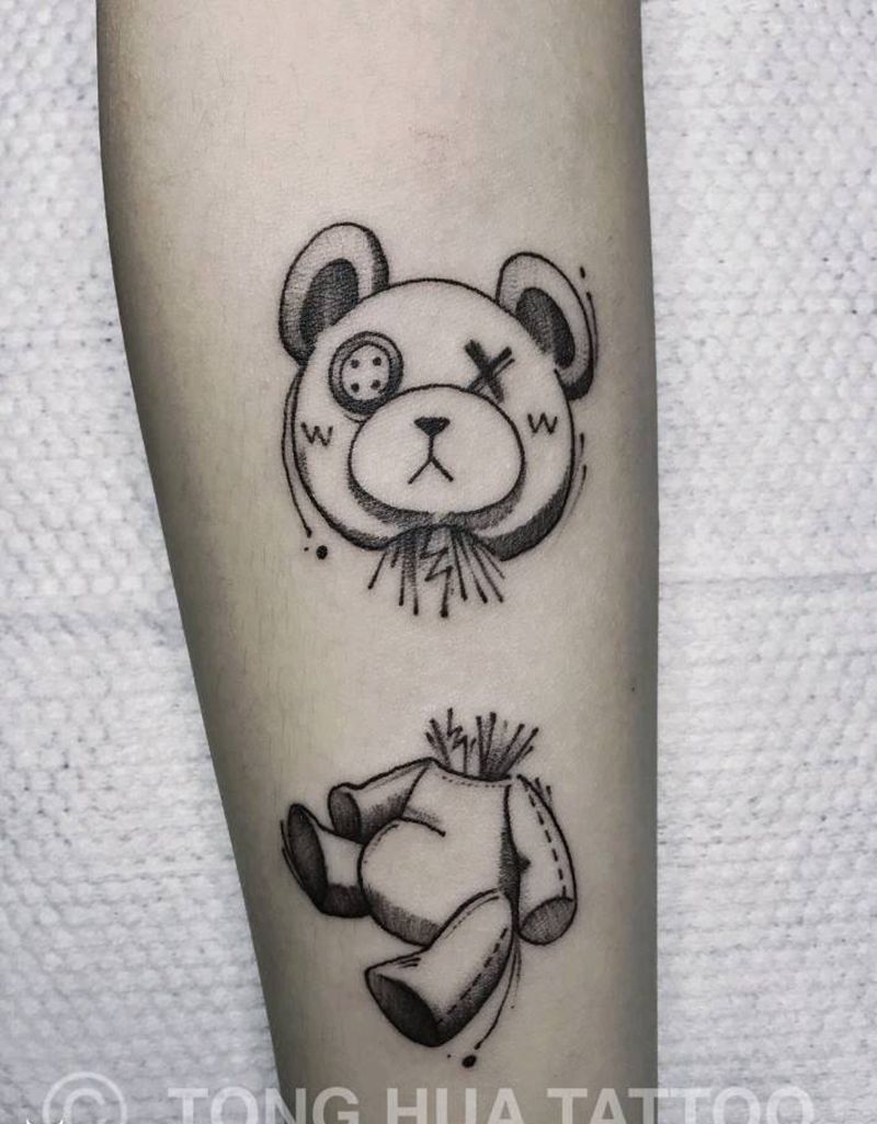 卡通小熊纹身图片_手臂点刺纹身图案