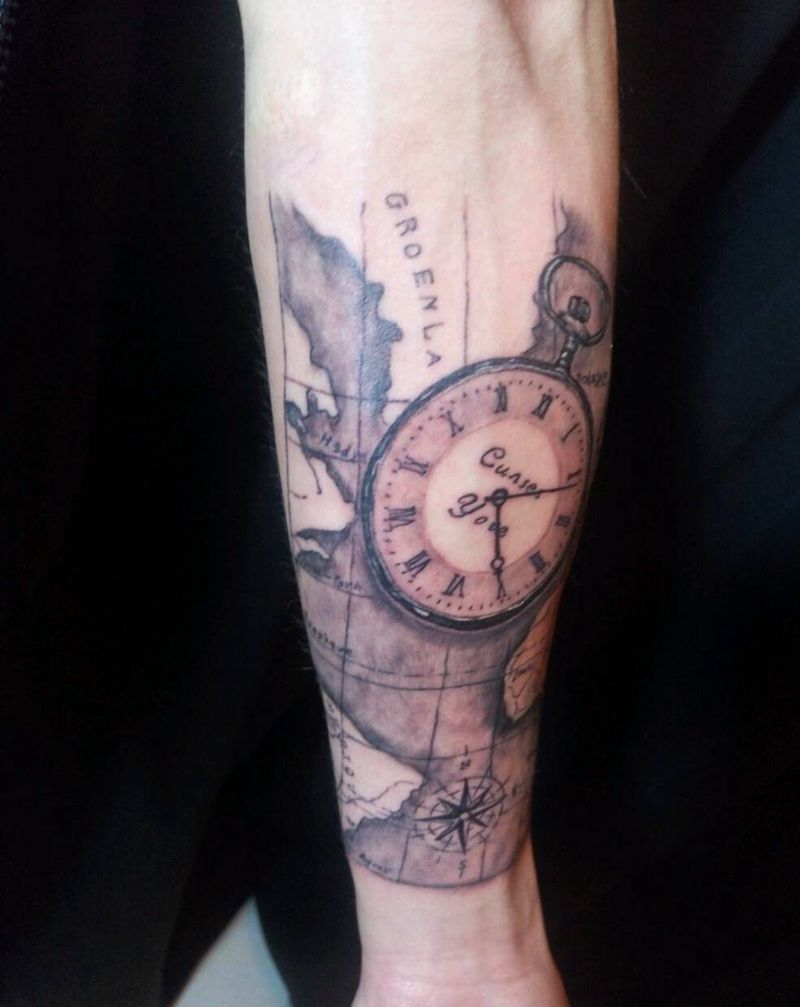 怀表 航海图 指南针纹身图片