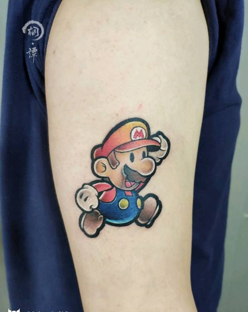 马里奥纹身图片_肩部New School纹身图案