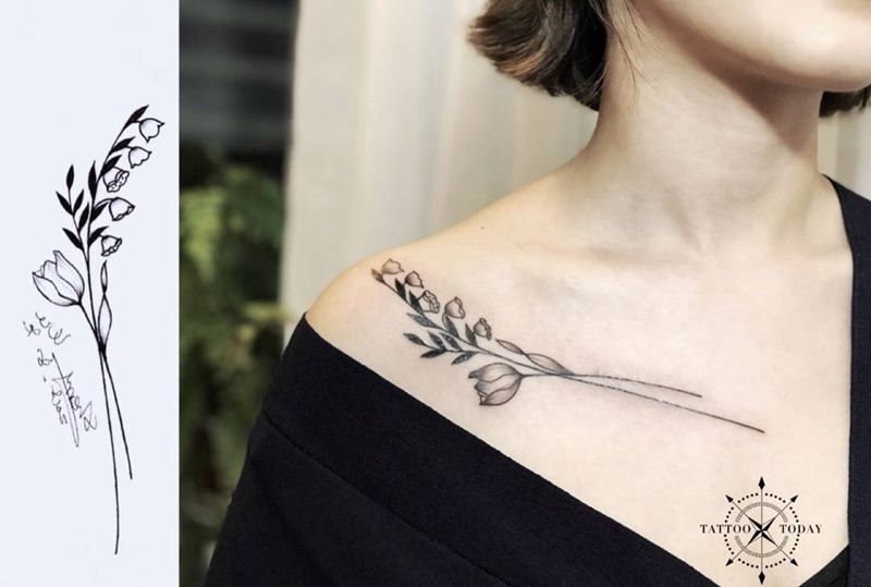 连理枝纹身图片_胸部线条原创纹身图案