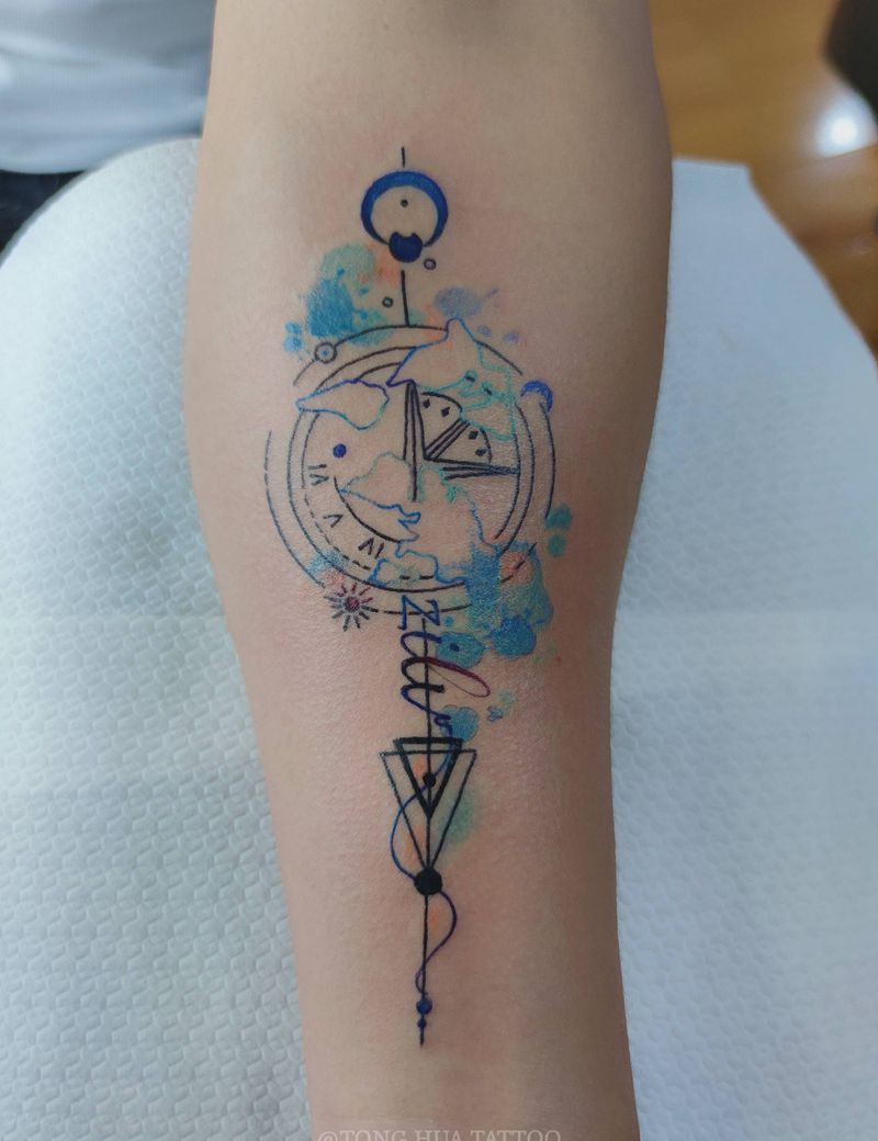 指南针纹身图片_手臂几何纹身图案