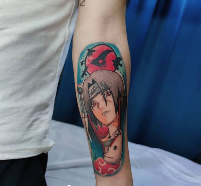 宇智波鼬纹身图片_手臂水彩纹身图案