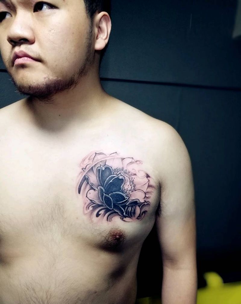 遮盖纹身图片_胸部传统植物成品纹身图案