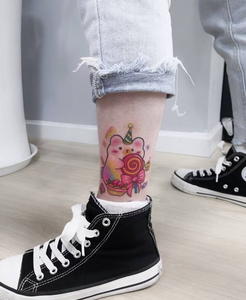 遮盖设计纹身图片_腿部New School纹身图案