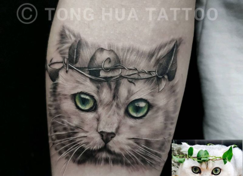 写实猫纹身图片_手臂欧美写实纹身图案