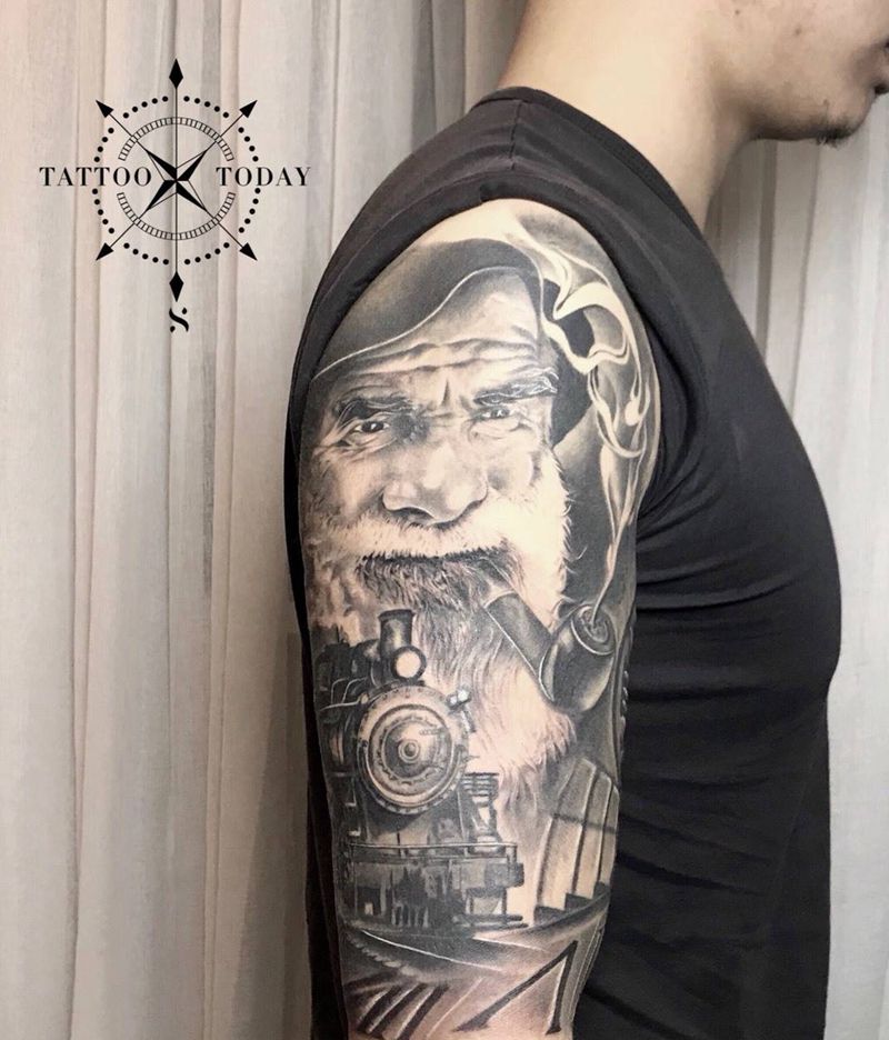 生命的时钟纹身图片_成品手臂清新写实肖像欧美人物原创静物纹身图案