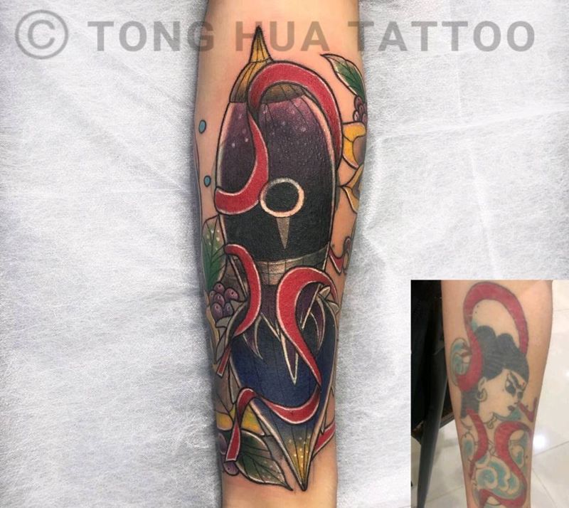 遮盖纹身图片_手臂New School纹身图案