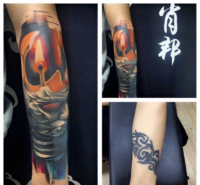 遮盖纹身图片_成品手臂写实人物纹身图案