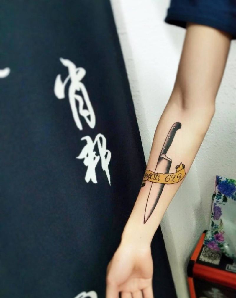 匕首纹身图片_成品手臂清新字符纹身图案