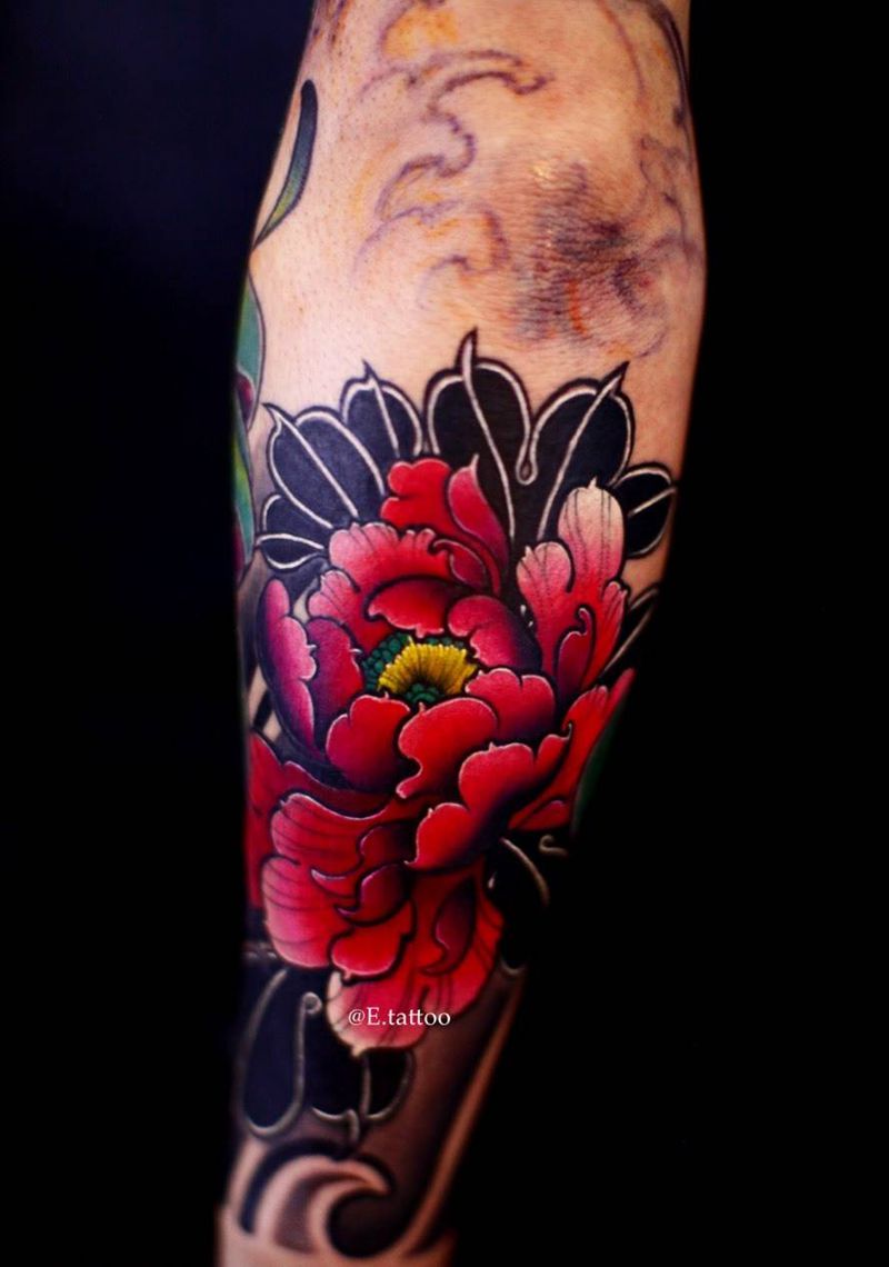 彩色牡丹花纹身图片
