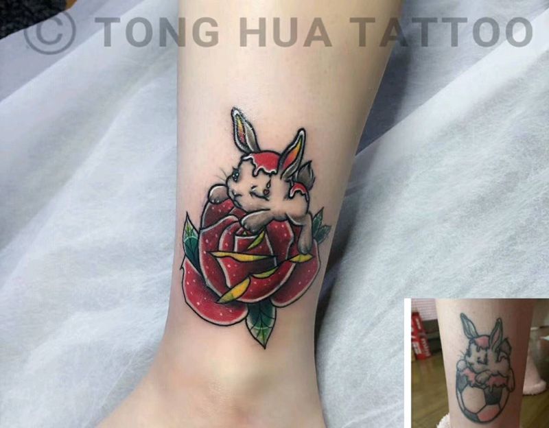 兔子纹身图片_脚部New School纹身图案
