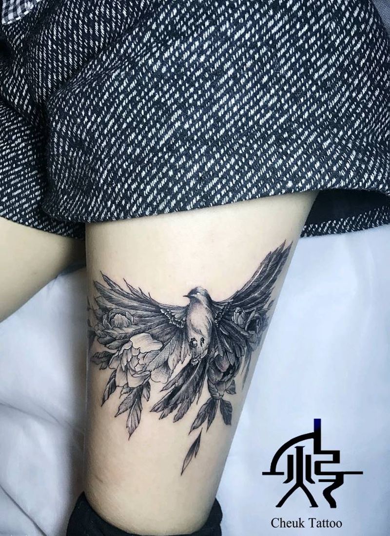 花中鸟纹身图片