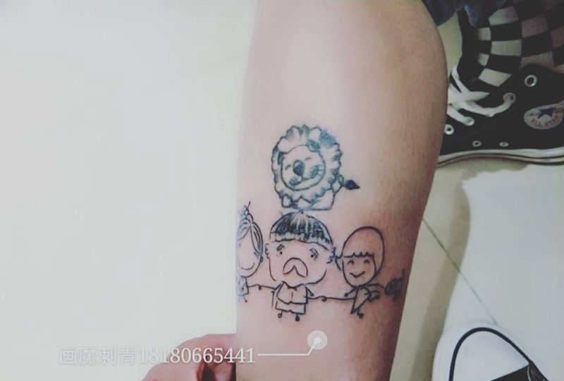 家人原创简笔画纹身图片_腿部简笔画纹身图案