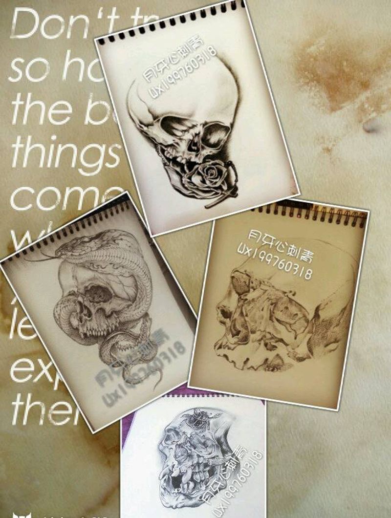 纹身手稿-骷髅系列纹身图片_胸部背部手臂腿部欧美鬼神原创刺青手稿纹身图案