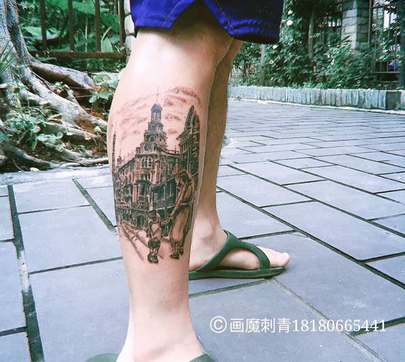 老婆和儿子纹身图片_场景纹身图案