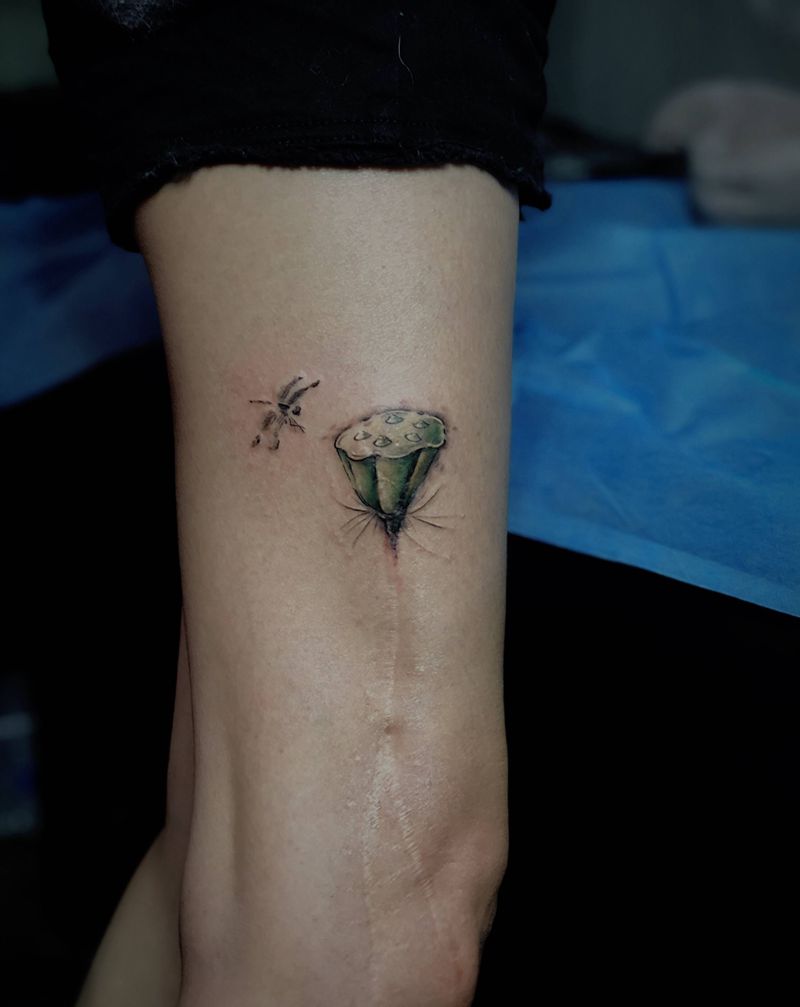 原创伤疤修改纹身图片_腿部水墨纹身图案