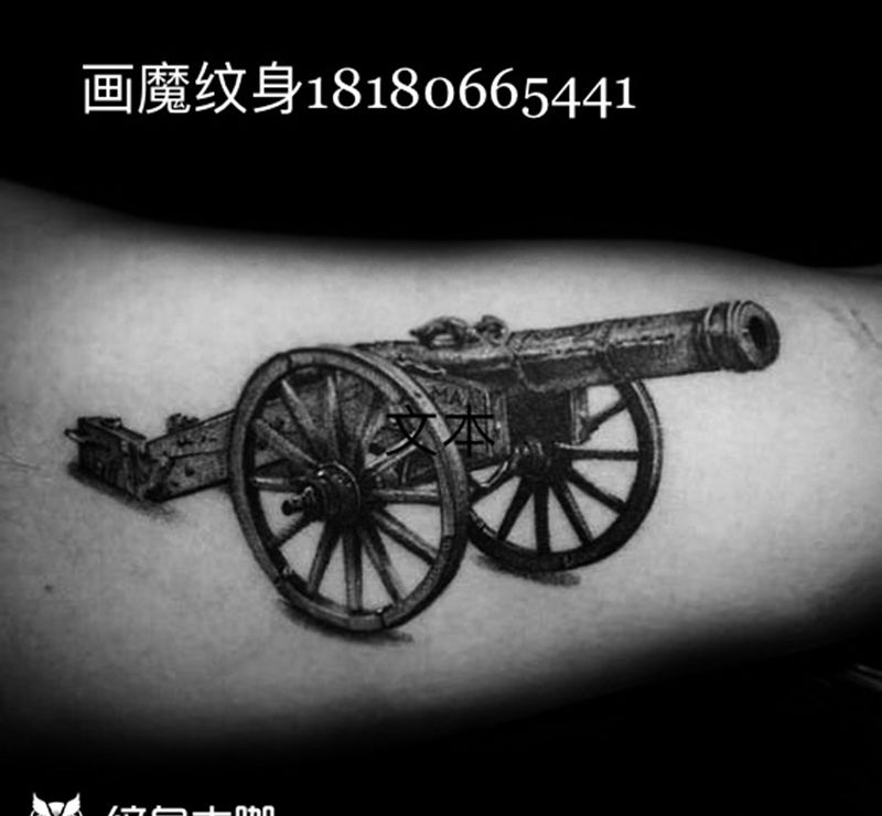 加农炮纹身图片_手臂欧美写实纹身图案
