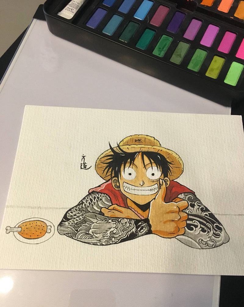 路飞纹身图片_水彩纹身图案