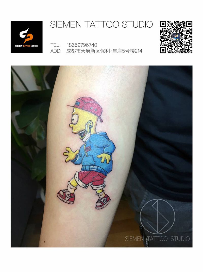 辛普森纹身图片_手臂New School辛普森彩色欧美纹身图案