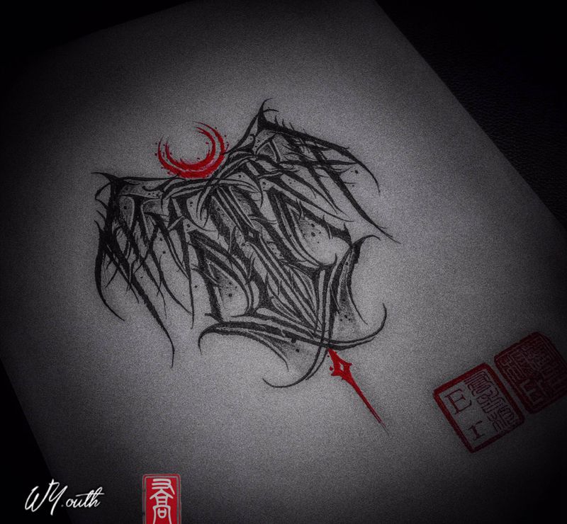 、私人订制专属原设纹身图片_手臂花体字暗黑原创设计私人订制纹身图案