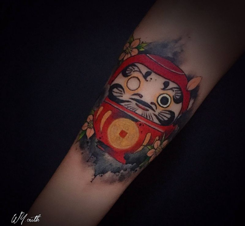 、水墨：达摩蛋纹身图片_手臂水墨纹身图案