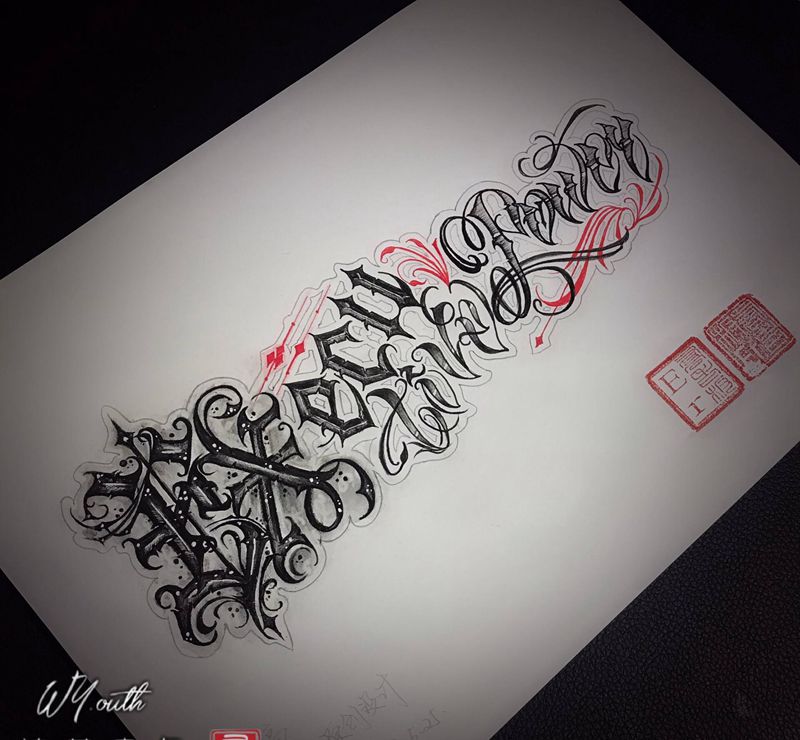 、私人订制原创原创纹身图片_手臂花体字奇卡诺原创设计私人订制纹身图案