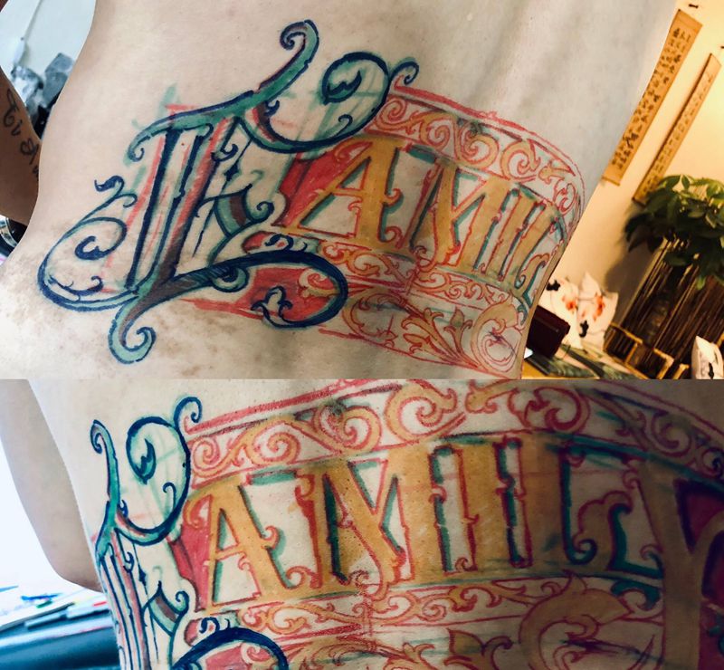 花体✍️纹身图片_腰部花体字欧美写实纹身图案