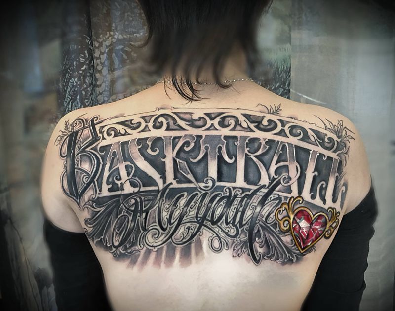 花体纹身图片_背部花体字欧美写实纹身图案