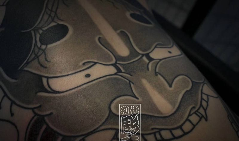 满背/圆针雾面恢复后纹身图片_背部老传统般若日式刺青纹身图案