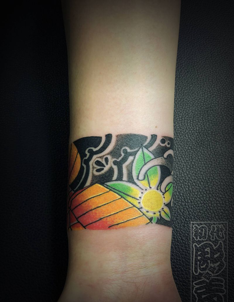 日式手环定制纹身图片_手部老传统鱼日式刺青纹身图案