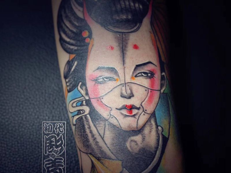 彫青-艺妓纹身图片_手臂日式刺青纹身图案