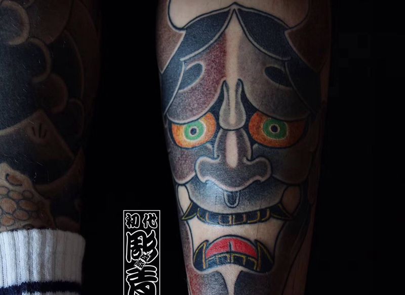 老传统 般若纹身图片_腿部老传统日式刺青纹身图案