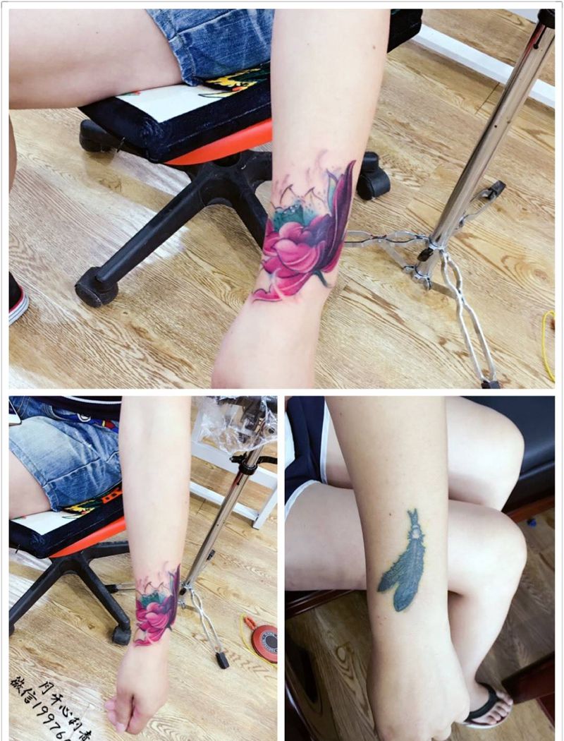 旧纹身遮盖纹身图片_成品手臂手部清新植物莲旧遮盖纹身图案