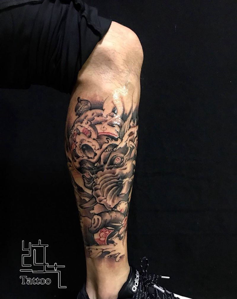 象神、未完纹身图片_背部鬼神传统纹身图案