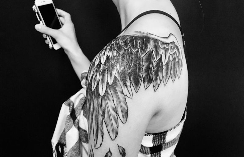 遮盖旧图纹身图片_成品肩部纹身图案