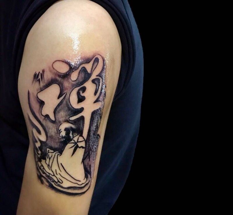 蝉之境界纹身图片_肩部传统宗教成品纹身图案