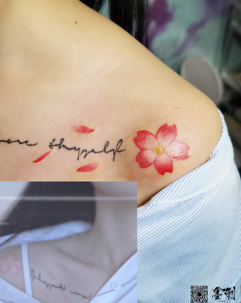樱花纹身图片_肩部纹身图案