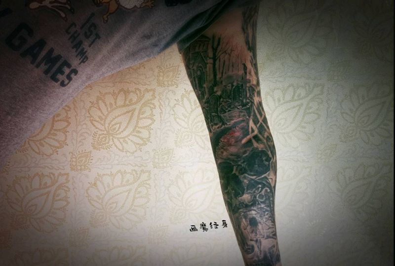 重口味花臂纹身图片_欧美写实纹身图案