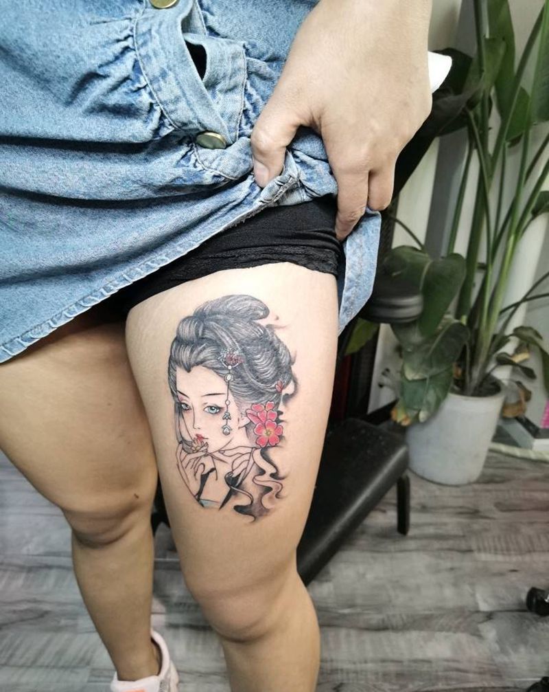 艺伎纹身图片_新传统纹身图案