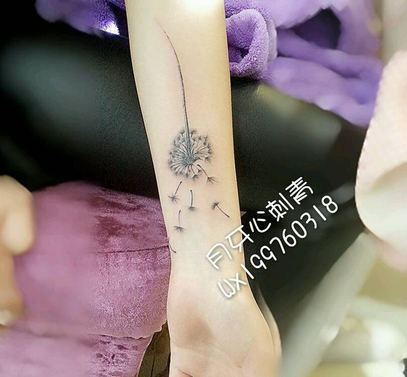 蒲公英tattoo纹身图片_成品手臂清新植物蒲公英纹身图案