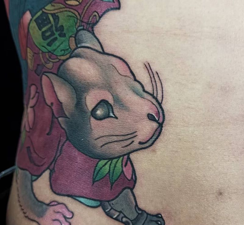 鼠纹身图片_腹部手臂New School纹身图案